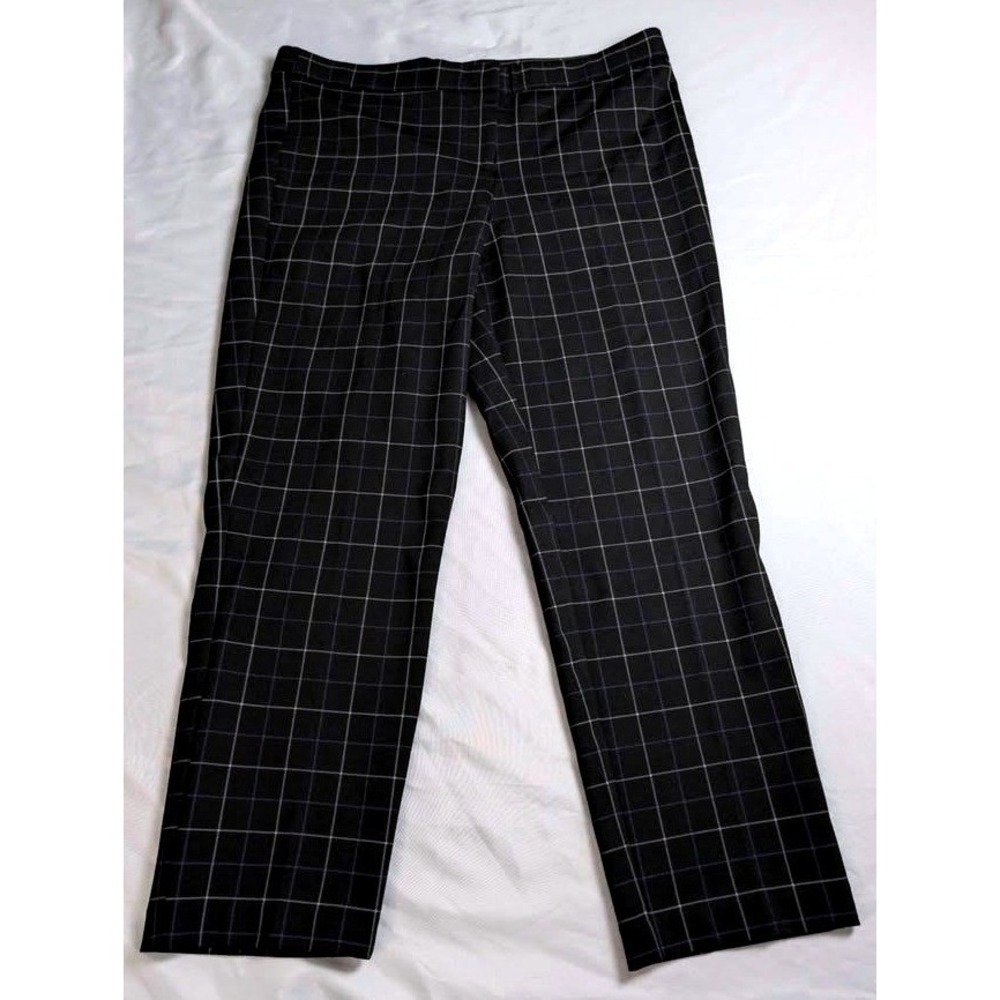 Amanda + Chelsea Trousers ~ Size 16 ~Black Plaid Windowpane Straight Leg Stretch